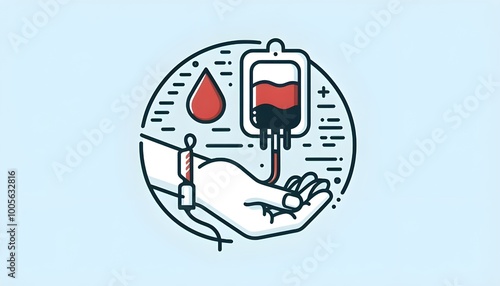 Hand donating blood png health charity illustration in minimal line art style