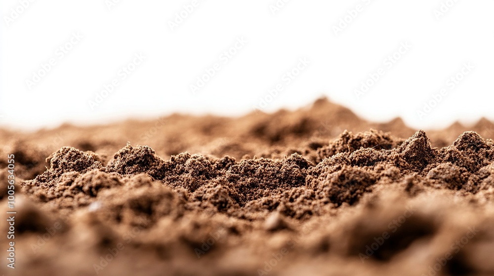 Close Up Of Moist Brown Fresh Soil on a White Background .generative ai Close Up Of Moist Brown Fresh Soil on a White Background .generative ai