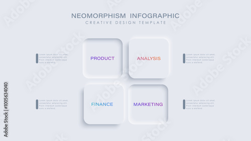 Neumorphism infographic illustration with 4 steps or options. Infographic design template.