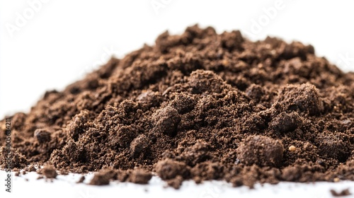 Close Up Of Moist Brown Fresh Soil on a White Background .generative ai