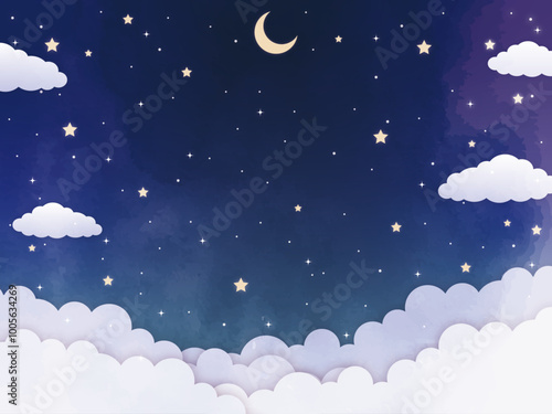 水彩風_キラキラ星空の背景素材3