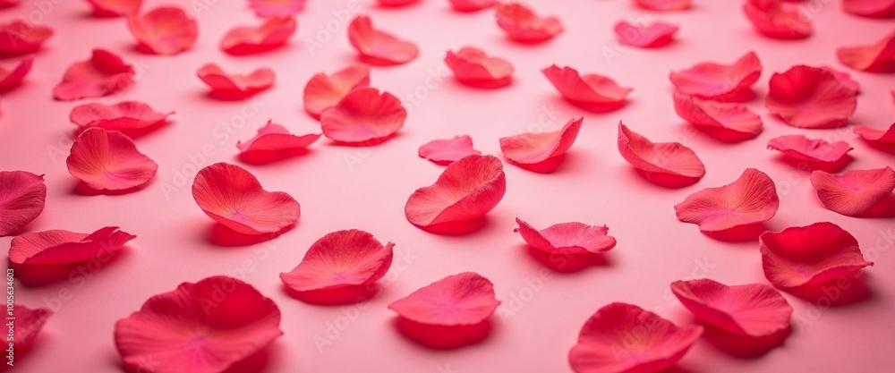 Rose petals scattered on a pink background with copy space Rose petals scattered on a pink background with copy space