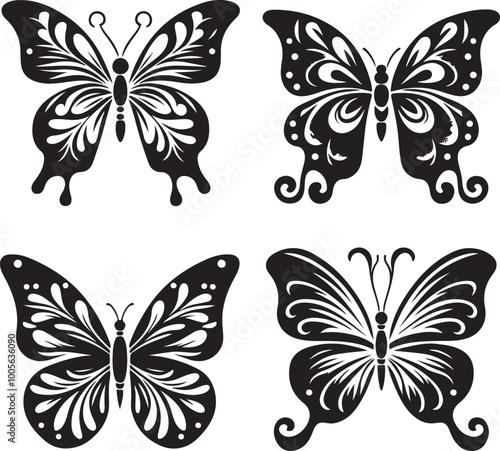 Butterfly Silhouette Vector Illustration Icon Set 