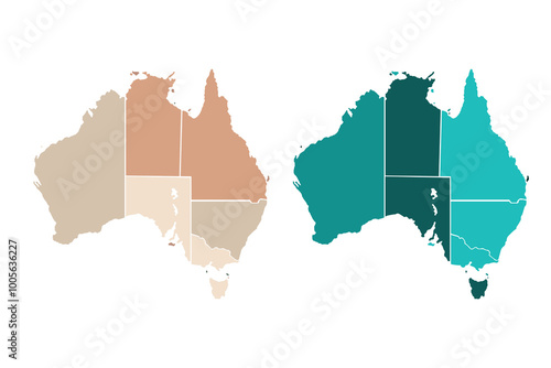 Australia map color with regions flat design illustration vector