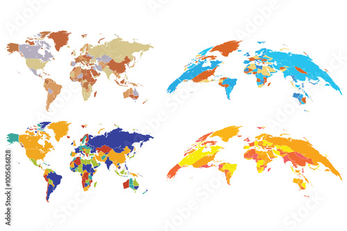World map on white background. World map template with continents, North and South America, Europe and Asia, Africa and Australia.Curved World map contours on white background. 