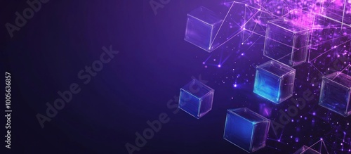 Abstract Digital Network with Glowing Cubes