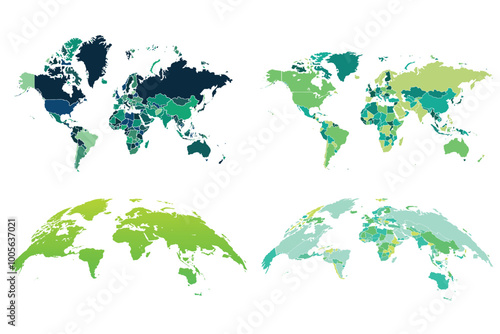 Illustration of a Colored map of world.Green curved World map contours on white background. Made for world news and articles.