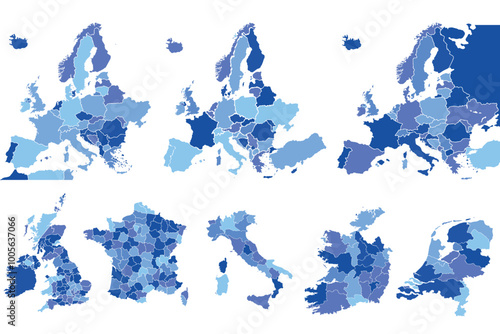 Map of Europe.Iceland, United Kingdom, France, Italy, Ireland, Netherlands.
