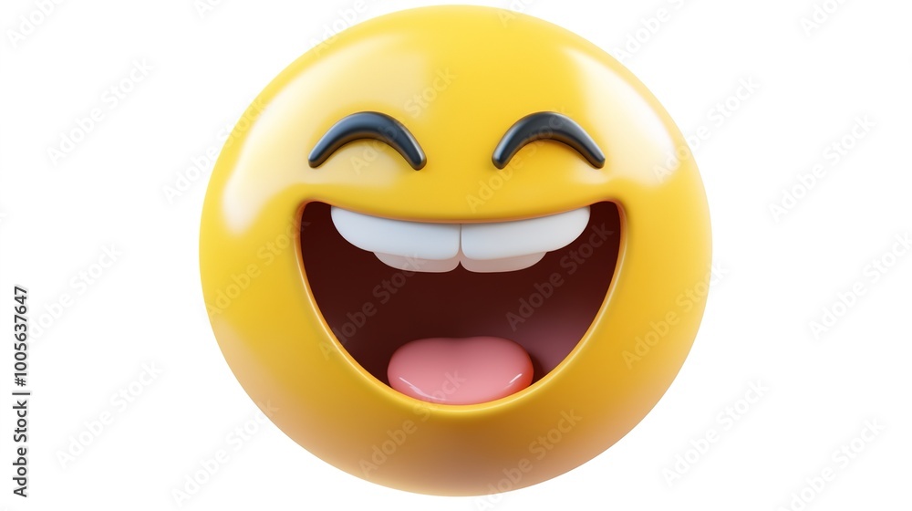 Fototapeta premium Vibrant excitement emoji featuring a joyful face with wide-open eyes and a beaming smile, radiating happiness and enthusiasm. The emoji's bright colors and expressive design encapsulate the feeling