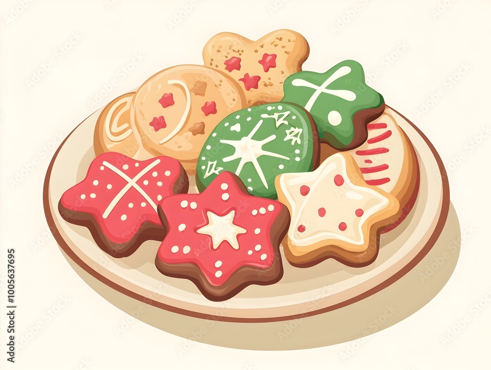 Christmas Cookies Arranged on a Ceramic Plate Festive Holiday Treats Depicted in a Flat Design Style Christmas Cookies Arranged on a Ceramic Plate Festive Holiday Treats Depicted in a Flat Design Style