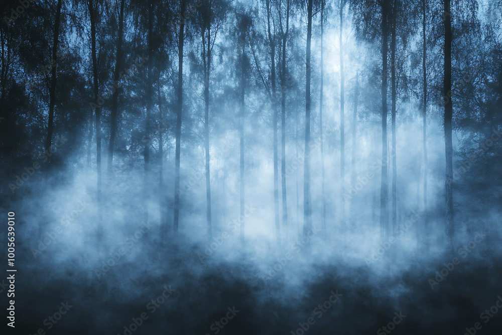 Mysterious Fog Envelopes a Silhouetted Forest Mysterious Fog Envelopes a Silhouetted Forest
