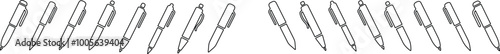 Writing pens icons line set. Collection of vector icons for writing and artistic tools: pen, pencil, marker