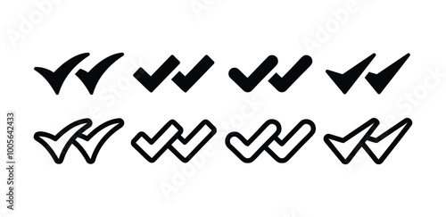 set of double check icon symbol sign vector design black white color simple outline fill black illustration isolated