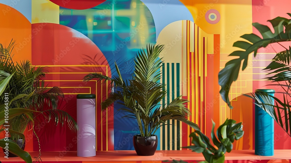 Obraz premium Plant decor featuring bold abstract backdrop