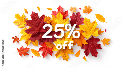 Autumn Sale 25% Off with Colorful Fall Leaves white background