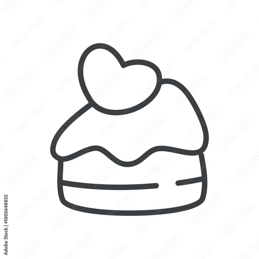 Cute cake icon. Hand drawn monochrome illustration of a creamy dessert with a little heart isolated on a white background. Vector 10 EPS. Cute cake icon. Hand drawn monochrome illustration of a creamy dessert with a little heart isolated on a white background. Vector 10 EPS.