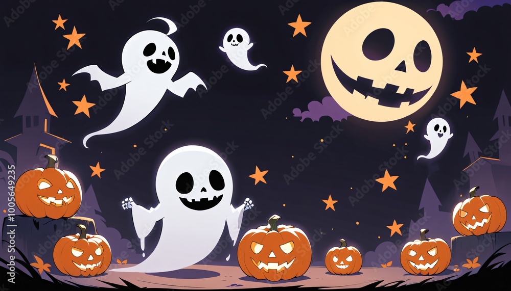 illustration of a Halloween night with moon and pumpkin background illustration of a Halloween night with moon and pumpkin background