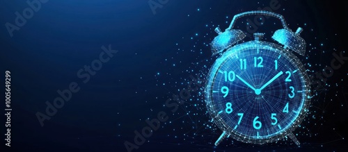 Abstract Clock with Blue Glowing Lines