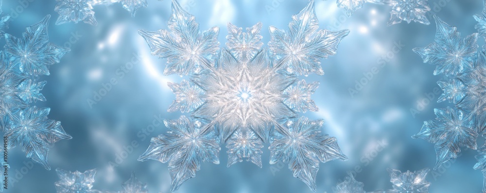Close-up of intricate snowflakes against a Close-up of intricate snowflakes against a