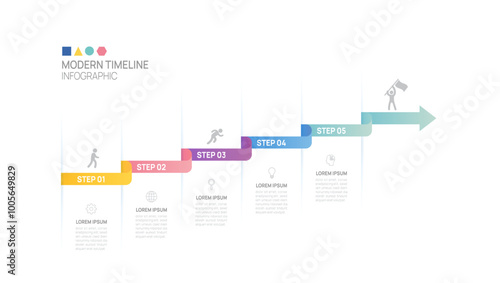 ladder Infographic 5 steps to success arrow growth template. Business process. Vector illustration.