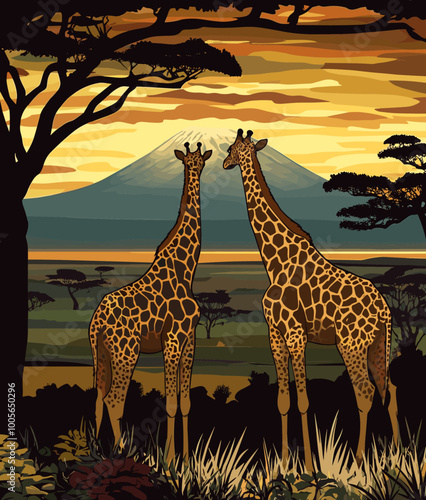 Sunset Safari Adventure in an African Reserve with Giraffes