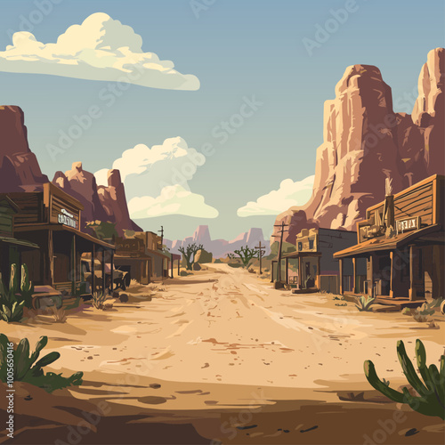 American Far West Poster: A Scenic Valley Village Illustration