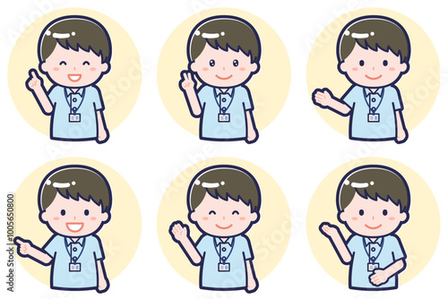 介護士の男性のポーズセット_03