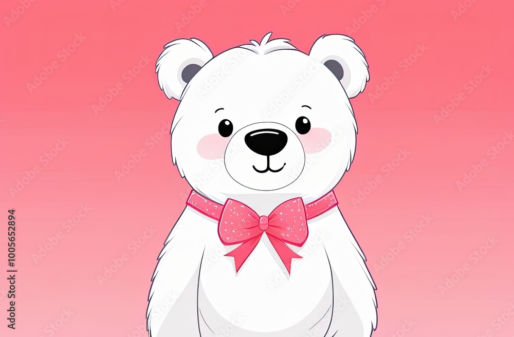 Big white polar bear with bow Greeting Card. red background Big white polar bear with bow Greeting Card. red background