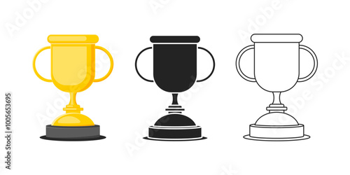 Set of flat illustration award trophy cup design. silhouette line art trophy. trophy collection icon set