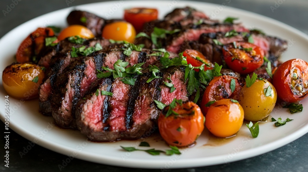 Grilled Steak with Tomatoes and Fresh Herbs .generative ai Grilled Steak with Tomatoes and Fresh Herbs .generative ai