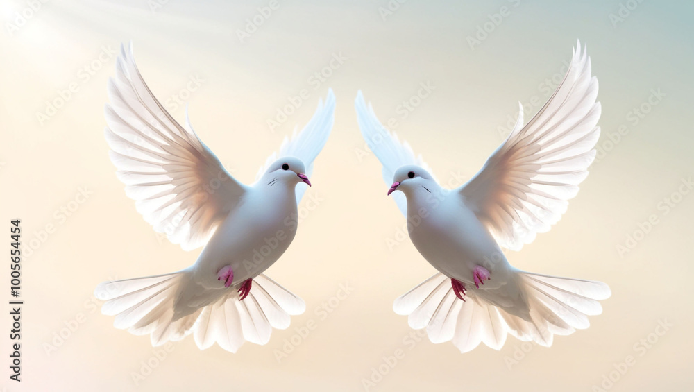 A serene and delicate illustration of two white pegeon A serene and delicate illustration of two white pegeon