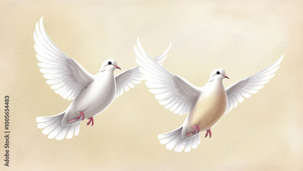 Fototapeta premium A serene and delicate illustration of two white pegeon