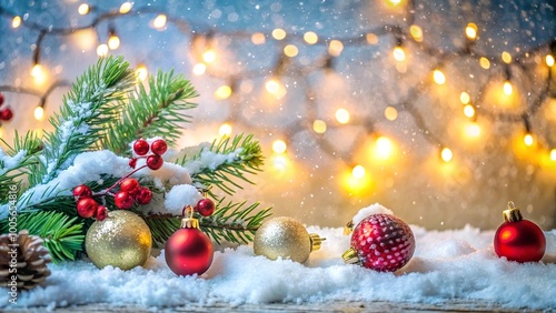 christmas holiday background with snow fir tree