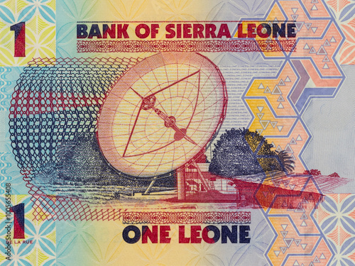 Portrait of telecommunications satellite dish from Sierra Leone 1 leone banknotes closeup photo