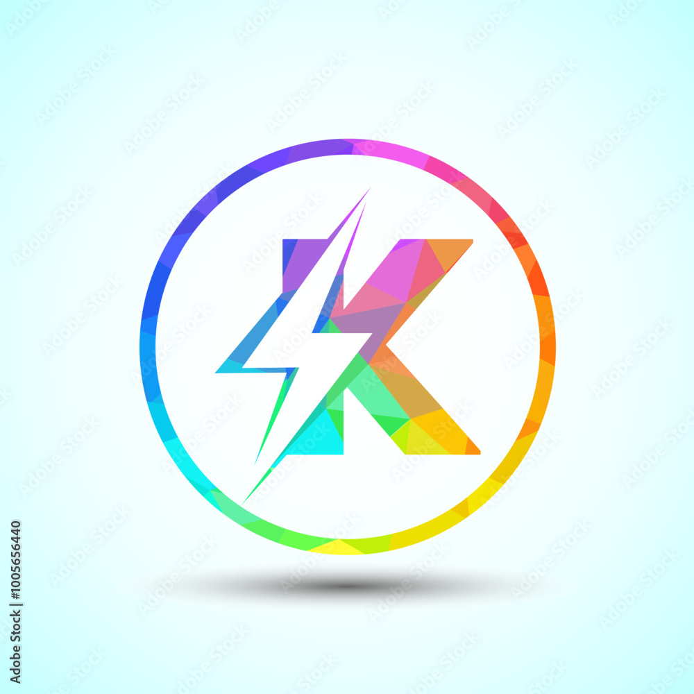 Polygonal Initial letter K logo design with lighting thunder bolt, Electric bolt logo template Polygonal Initial letter K logo design with lighting thunder bolt, Electric bolt logo template