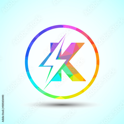 Polygonal Initial letter K logo design with lighting thunder bolt, Electric bolt logo template Free Download Polygonal Initial letter K logo design with lighting thunder bolt, Electric bolt logo template - GFXLoad
