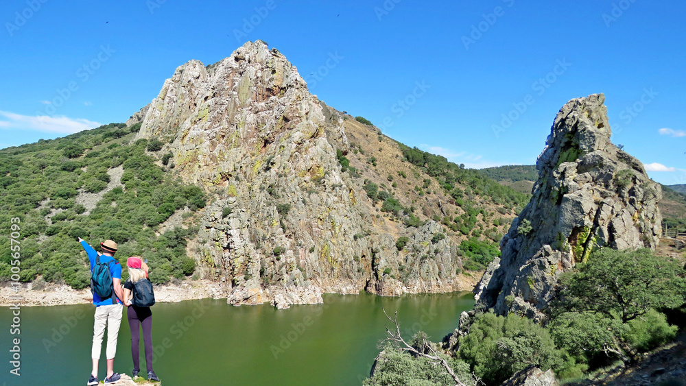 Fototapeta premium tourists Monfragüe Salto del Gitano Caceres tourism holidays national park spain