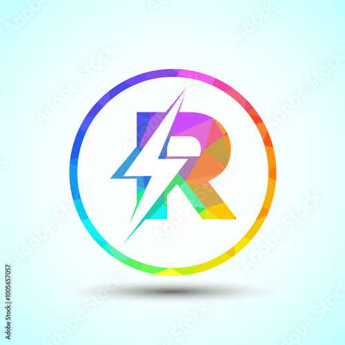 Free Download Polygonal Initial letter R logo design with lighting thunder bolt, Electric bolt logo template - GFXLoad