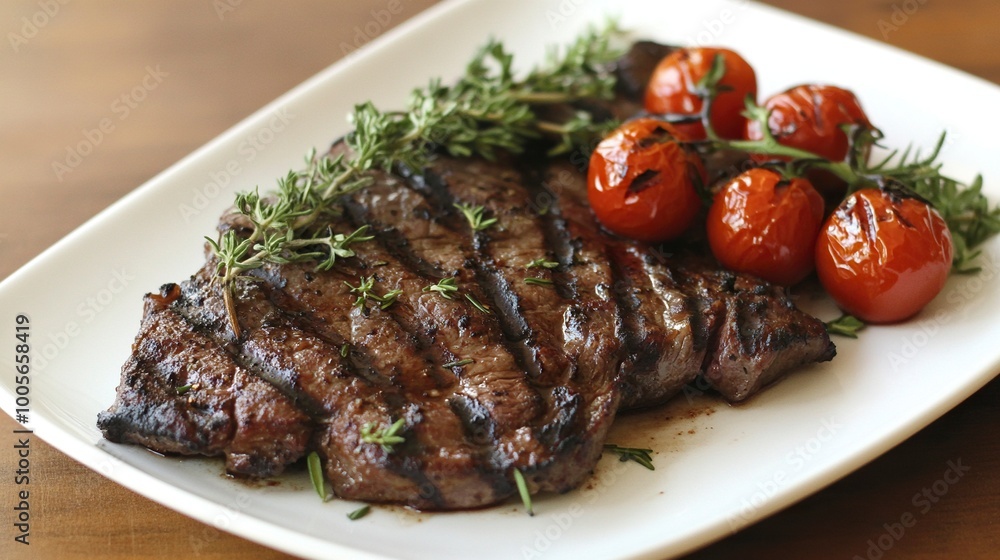 Grilled Steak with Tomatoes and Fresh Herbs.generative ai Grilled Steak with Tomatoes and Fresh Herbs.generative ai