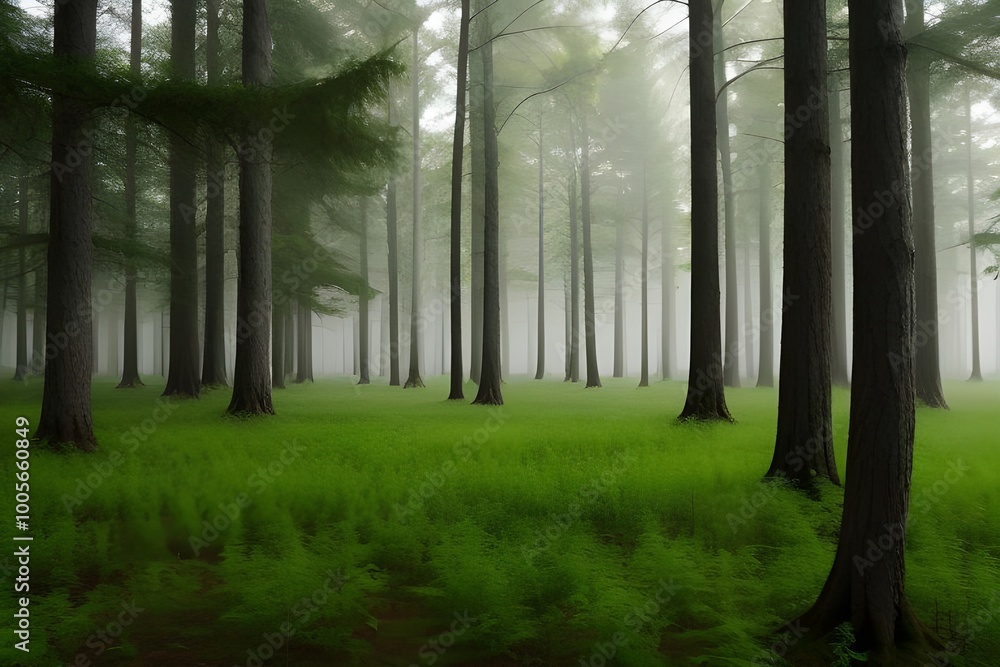 Obraz premium Serene Forest Landscape Isolated on White Background Generative AI illustration