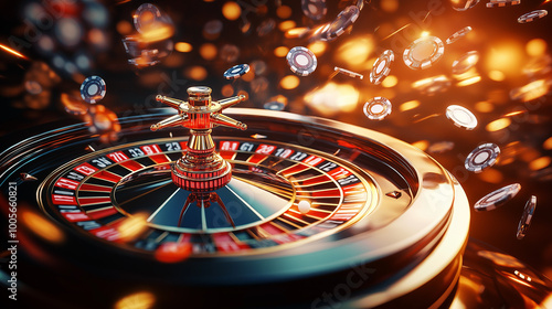 A vibrant 3D render of a casino roulette wheel, designed with AI, highlighting the elegance and excitement of gambling in a visually captivating way.