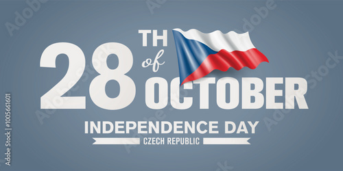 Czech republic happy independence day greeting card, banner with template text vector illustration. Czechia memorial holiday 28th of October design element with 3D flag with stripes