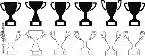 Trophy cup icon set. Champion trophy collection. Winner prize, champions realistic vector celebration winning concept. Education and sports first prize winner.