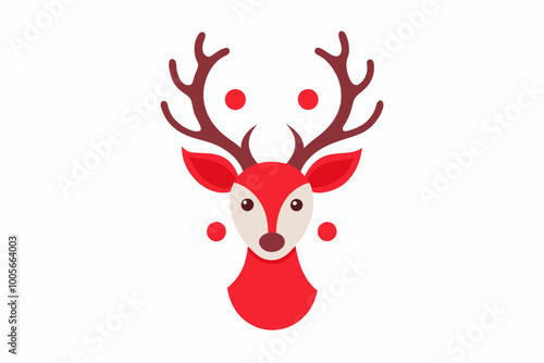 Christmas reindeer head symbol with antlers and a red nose vector illustration 