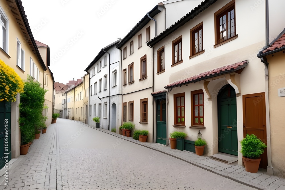 Charming Small Street in Old Town with Historic Buildings Generative AI illustration Charming Small Street in Old Town with Historic Buildings Generative AI illustration
