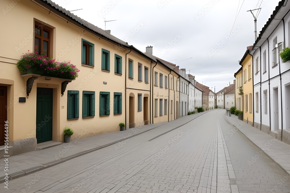 Charming Small Street in the Old Town Generative AI illustration Charming Small Street in the Old Town Generative AI illustration