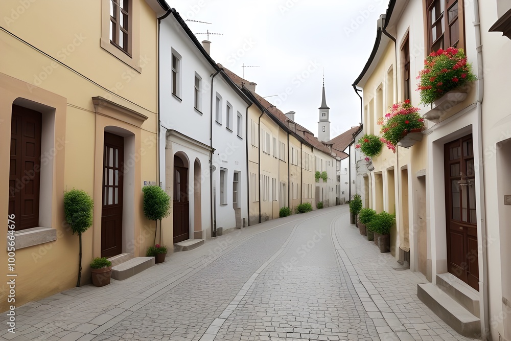 Obraz premium Charming Small Street in the Old Town Generative AI illustration