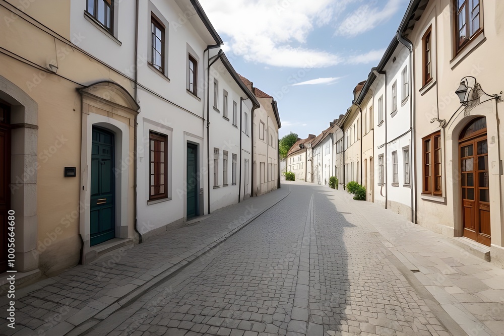 Charming Small Street in the Old Town Generative AI illustration Charming Small Street in the Old Town Generative AI illustration