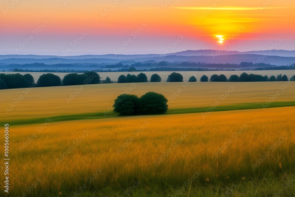 Fototapeta premium Vibrant Sunset Scenery Isolated on White Background Generative AI illustration