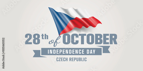 Czech republic happy independence day greeting card, banner vector illustration. Czechia national holiday 28th of October design element with realistic flag